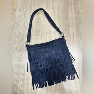 100% Navy Blue Leather made in Italy Tassel 11 x 12 Purse